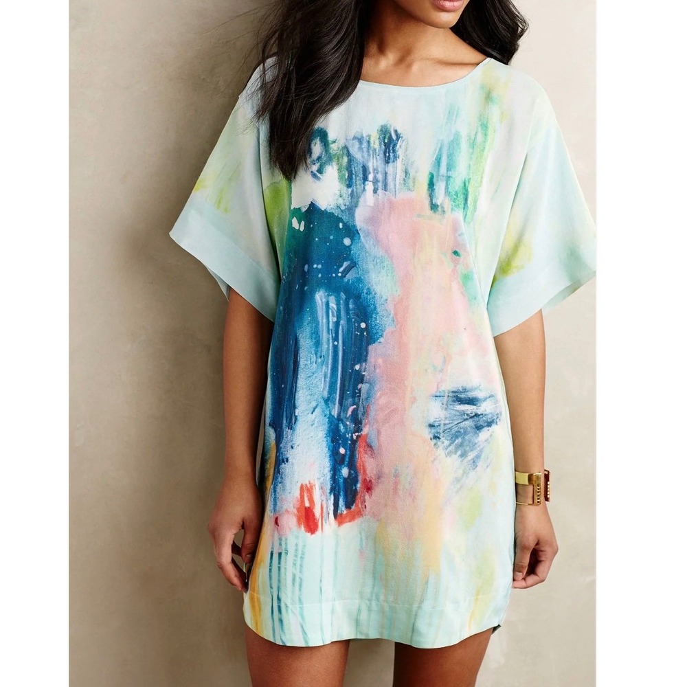 Anthropologie Maeve‎ Claire Desjardins Silk Shift Dress NWT Small Watercolor